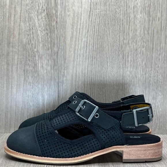 CAT Caterpillar Sandals Womens Sz 5.5 Martine Perforated Slingback Leather Black - Picture 3 of 11